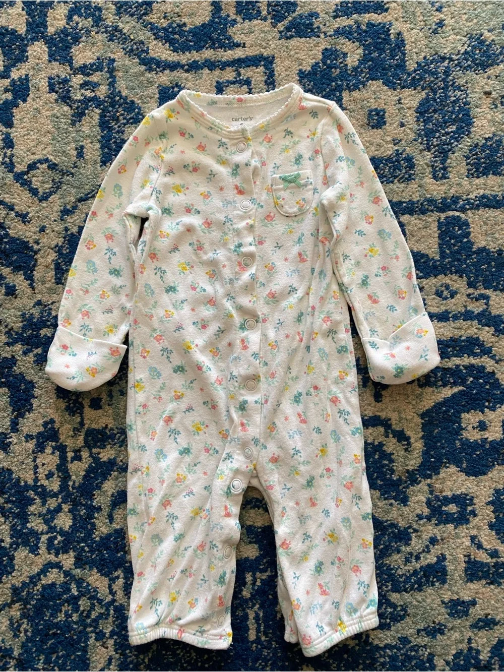 Baby White Floral One-Piece Romper - Long Sleeve